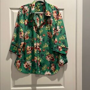 Lauren Ralph Lauren‎ Green Buttoned Notched Collar Blouse